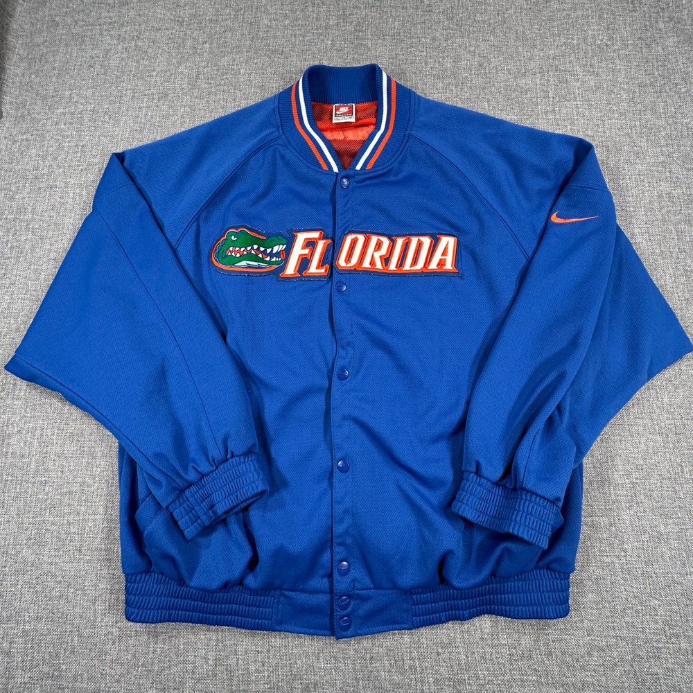 Vintage Nike Florida Gators Jacket Mens XL Blue Snap Button Mesh Lined Varsity